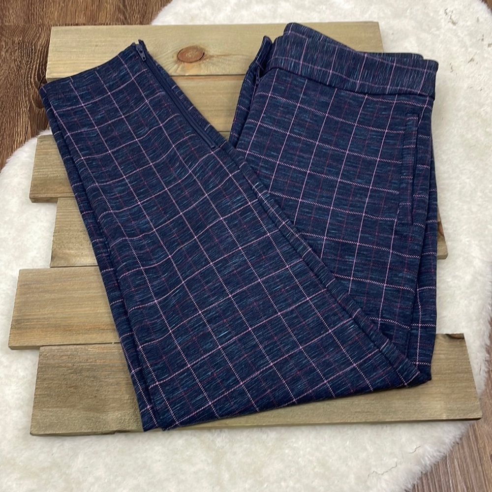 Betabrand Skinny Ankle Zip Dress Pant Yoga Pants Plaid Petite